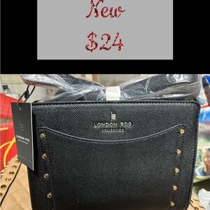 London Fog Black Handbag with Gold Accents